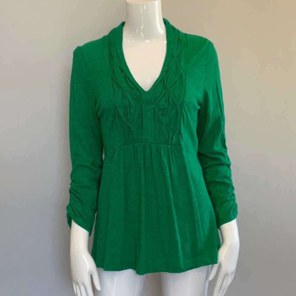 Deletta V-Neck Slub Long Sleeve Green Top S